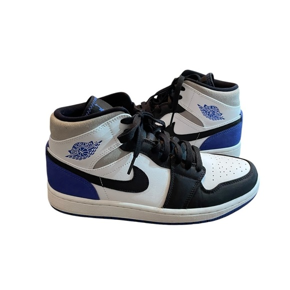 Air Jordan 1 Mid SE White Hyper Royal Blue Black Toe High Top Sneakers Size 8